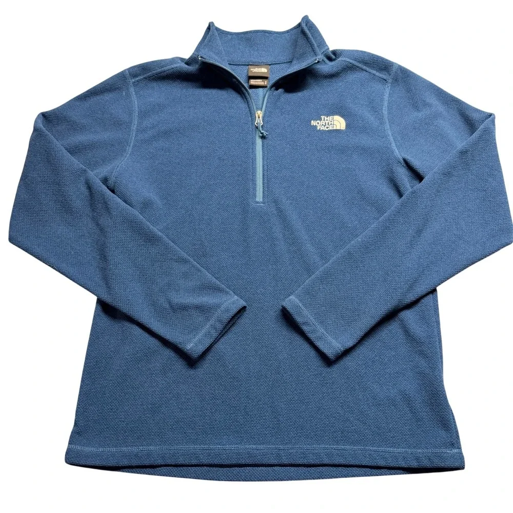 The North Face Mens Blue Textured Fleece Quarter Zip Pullover Sweater Size M